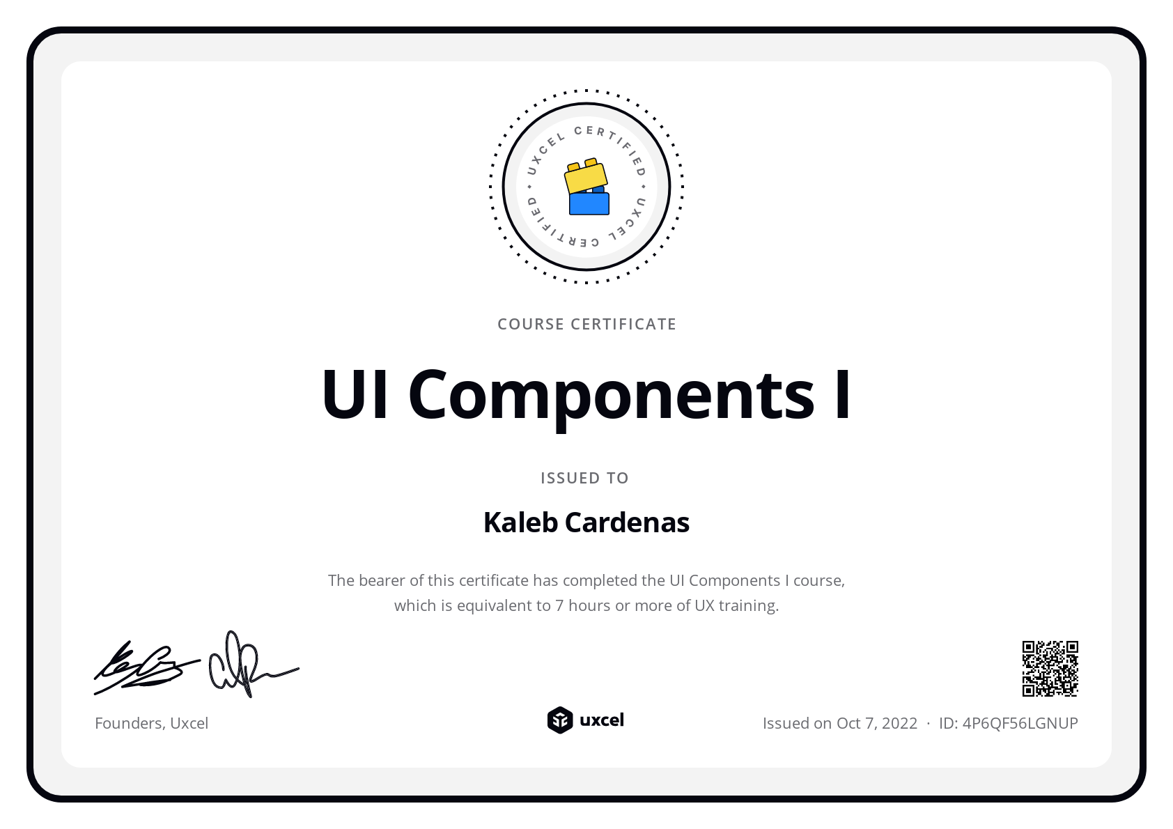 Kaleb Cardenas's certificate